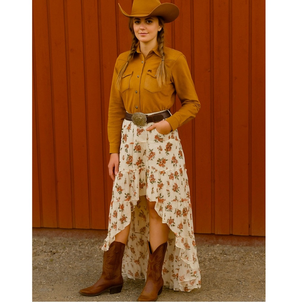 Denim & Supply Ralph Lauren Cream High-Low Floral Maxi Skirt